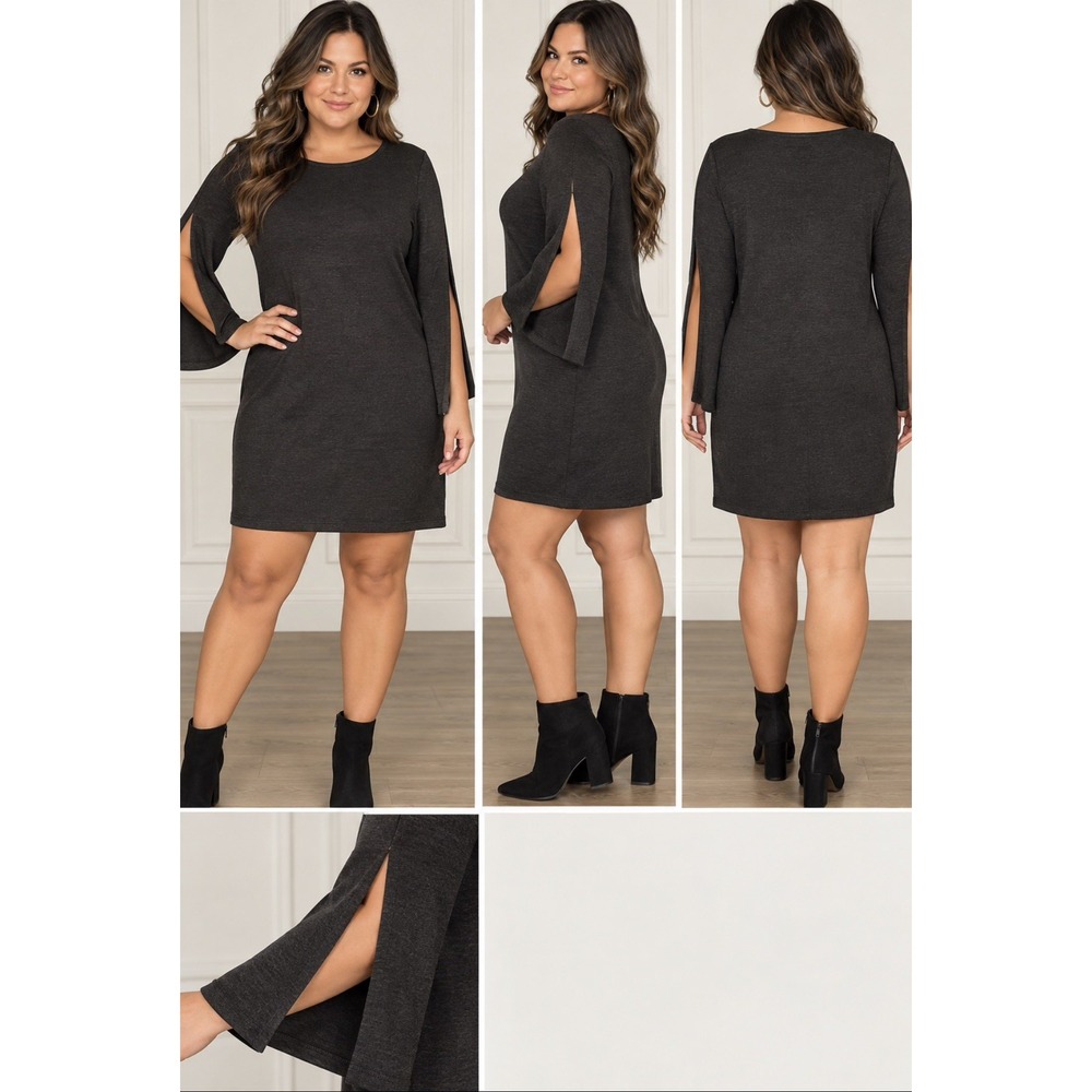 Calvin Klein Women's black  Knit Sweater Dress Round Neck Tie Cuff L  NWT